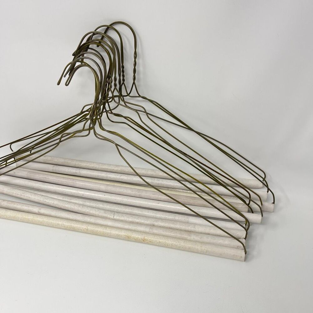 12 Vintage Wire Metal Clothes Clothing Hangers Dresses Shirts MCM Cardboard Rod - Picture 3 of 10